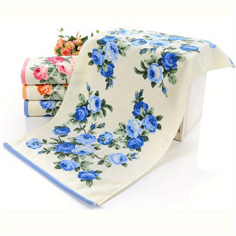 Cotton Flower Pattern Bath Towel Quick-Dry Hand and Bath Towel for Home Bathroom