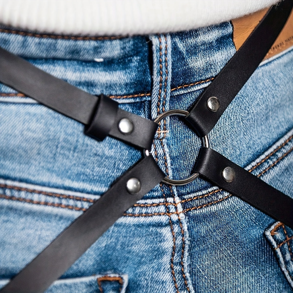 Women's PU Leather Belt with Rivet Details for Edgy Punk Style