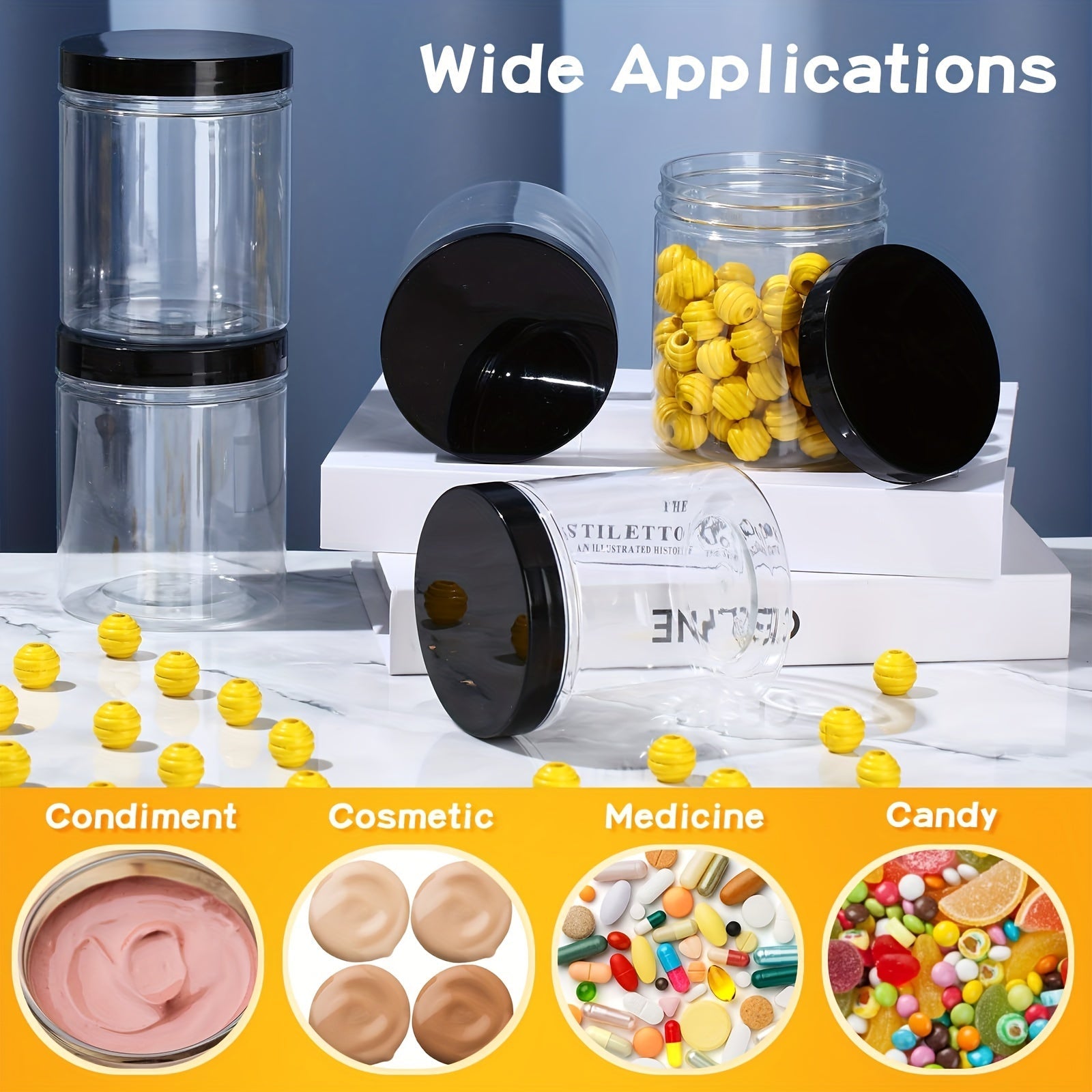 16oz Clear PET Plastic Food Storage Jar with Black Frosted Lid Pack of 6 or 8