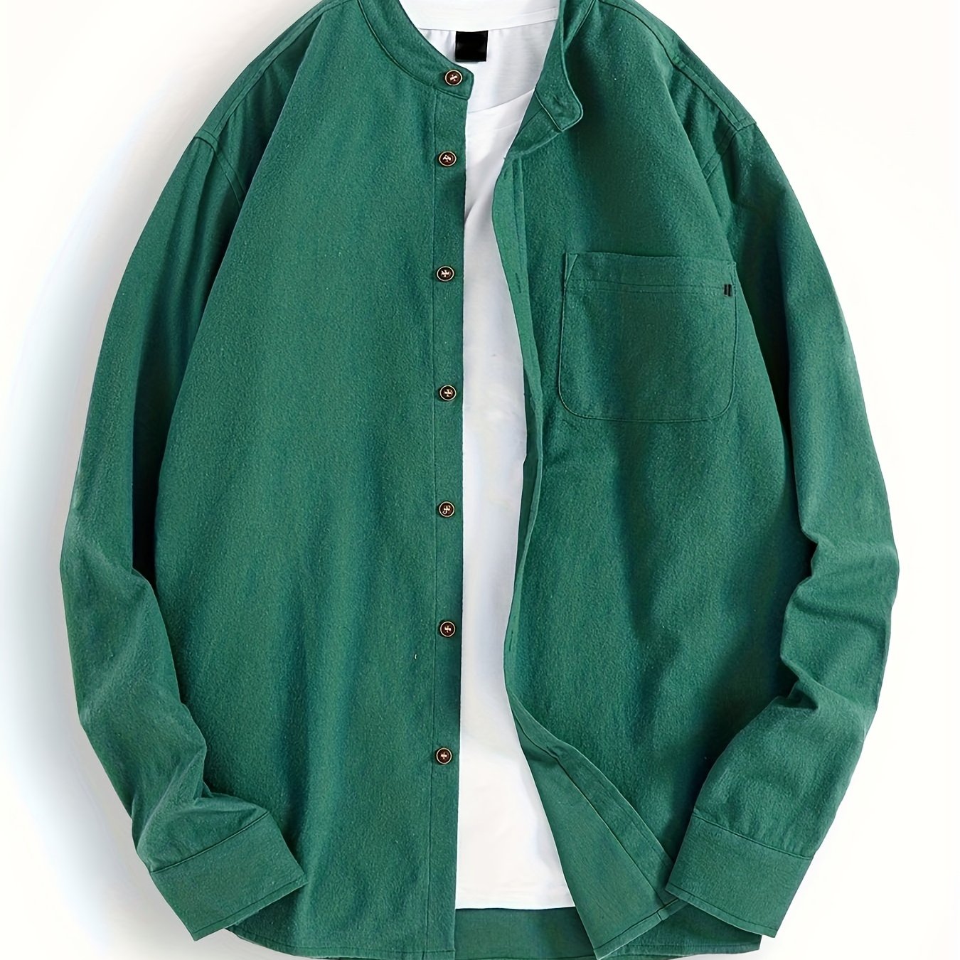 Мужская хлопковая повседневная рубашка с длинным рукавом, мандариновый воротник, однотонный цвет, классический крой для весны и осени