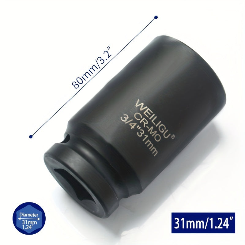 Тяжелая пневматическая головка-ключ 3/4 дюйма, средняя длина, хром-ванадий