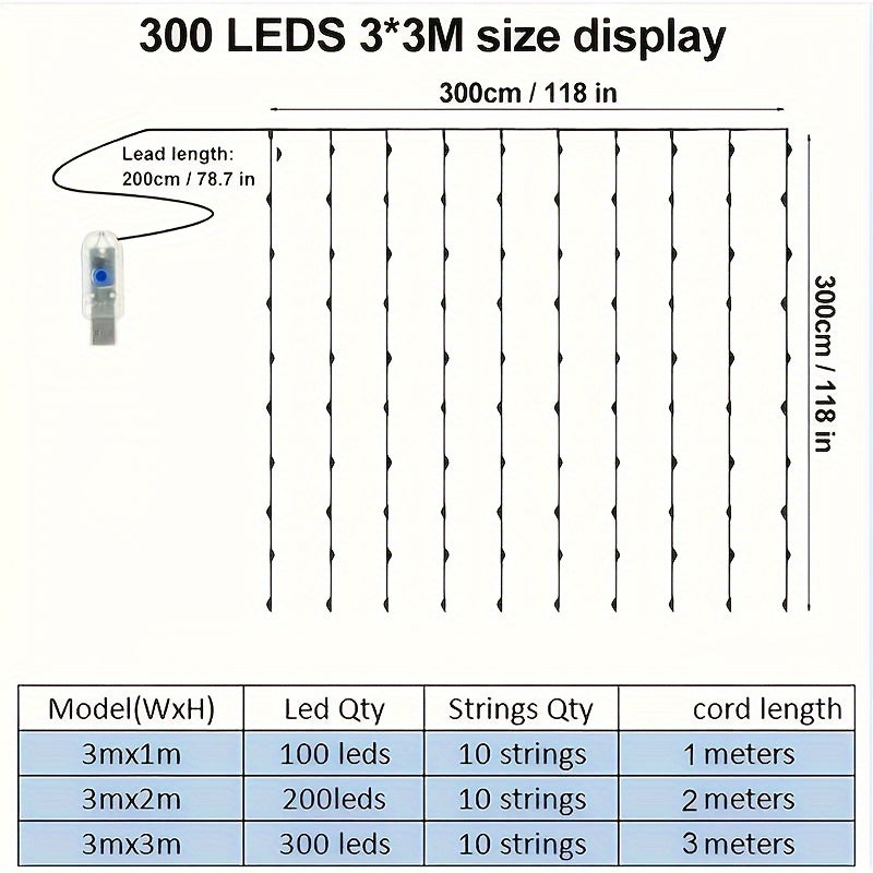 Fairy Curtain Lights USB Powered with Remote Control 8 Modes Dimmable Timer 100 200 300 LEDs