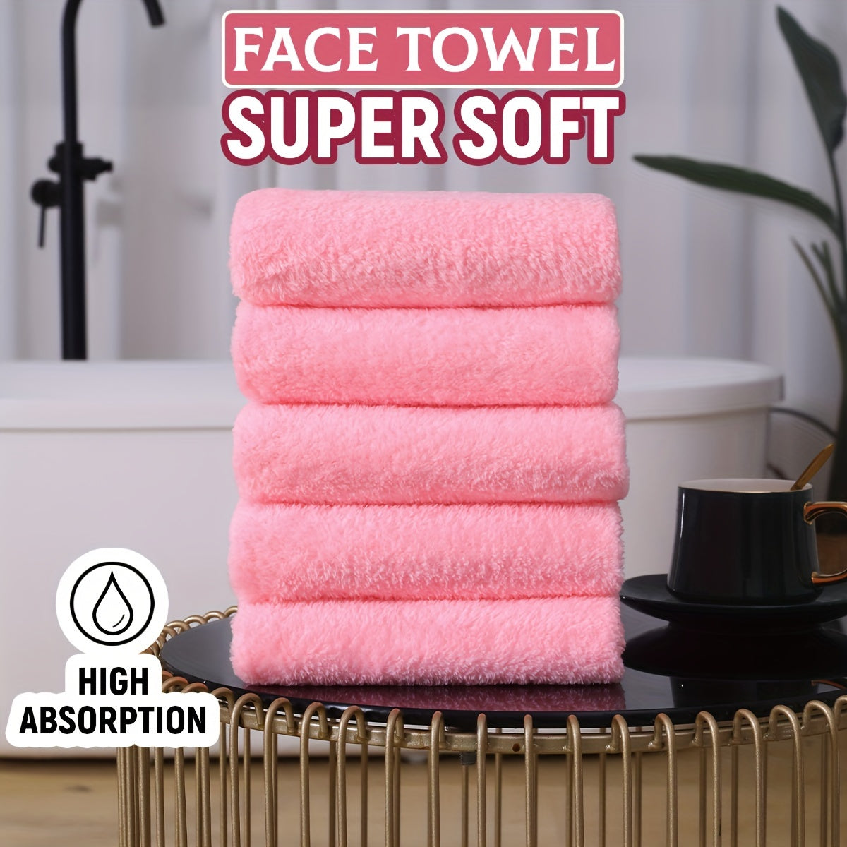 Set of 5 Soft Polyester Hand Towels Quick-Drying Absorbent for Bathroom Spa