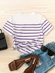 Plus Size Women's Casual Striped T-Shirt Blue White Breathable Summer Top