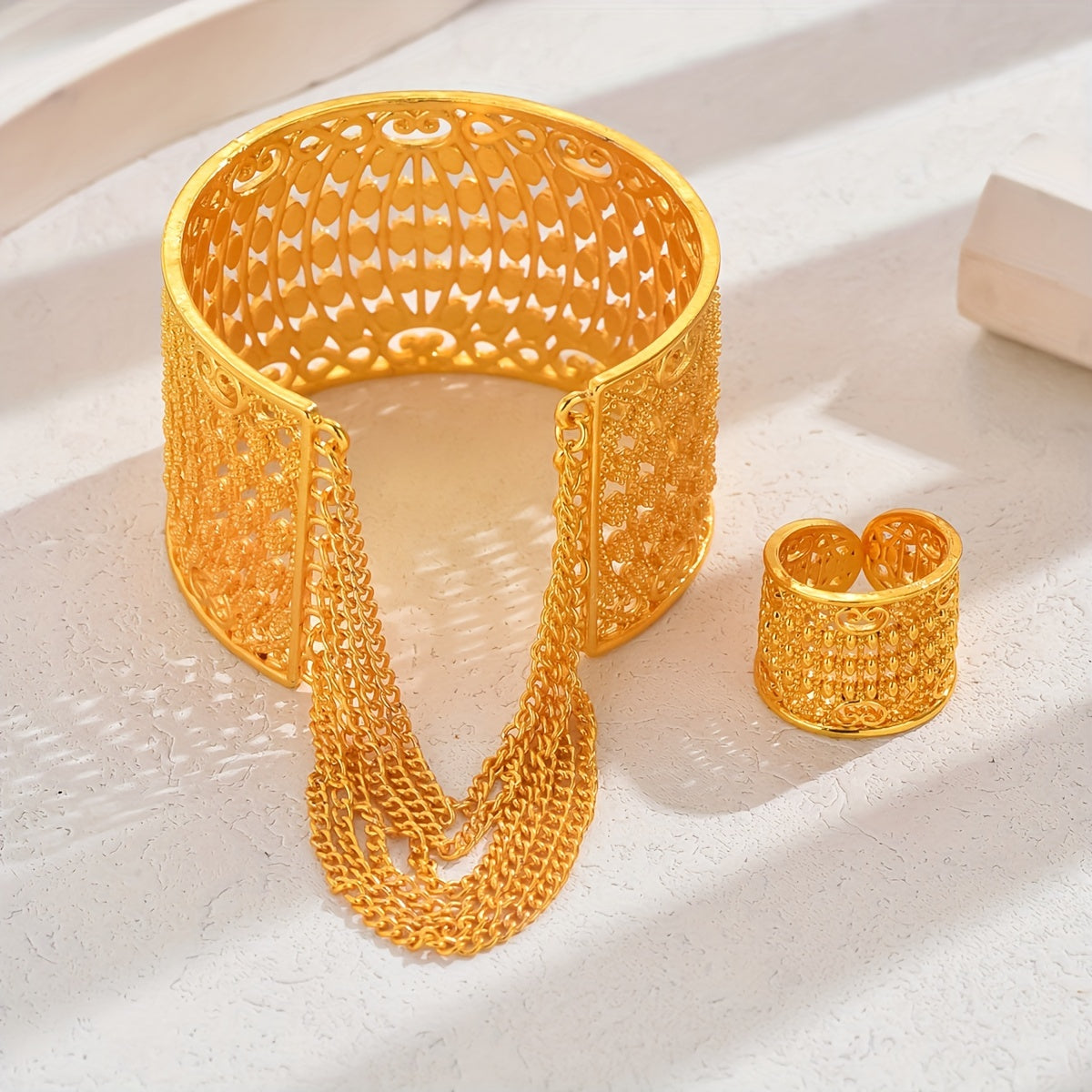 Set of 2 Women's Gold Plated Bracelet Rings Elegant Stylish for Weddings Parties