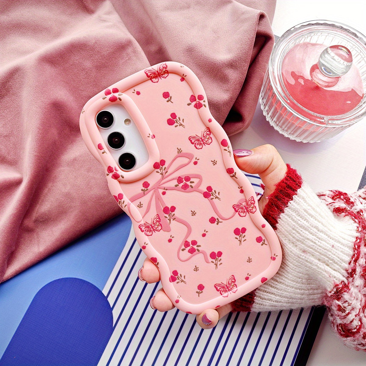 Pink Floral Butterfly Phone Case for Girls TPU Protective Cover for Xiaomi Redmi Poco Infinix Tecno