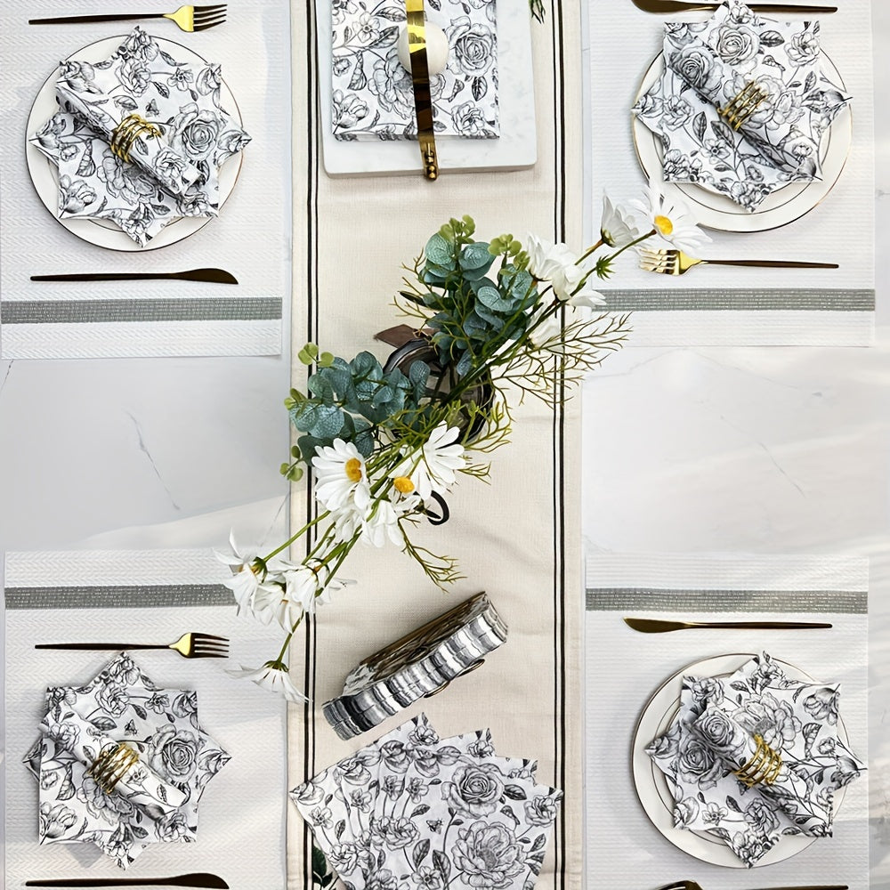 Set of 20 Floral Design Paper Napkins Square Disposable Wedding Thanksgiving Decor 33x33cm