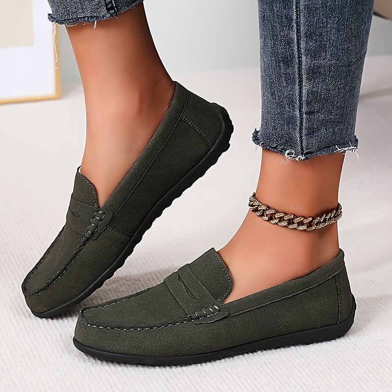 Women’s Faux Cover Loafers Slip-On Flats Round Toe Comfortable All-Season