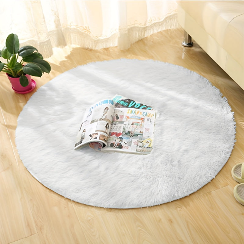 Pure White Silk Circular Rug, Soft Non-Slip Polyester Mat for Living Room Bedroom Yoga