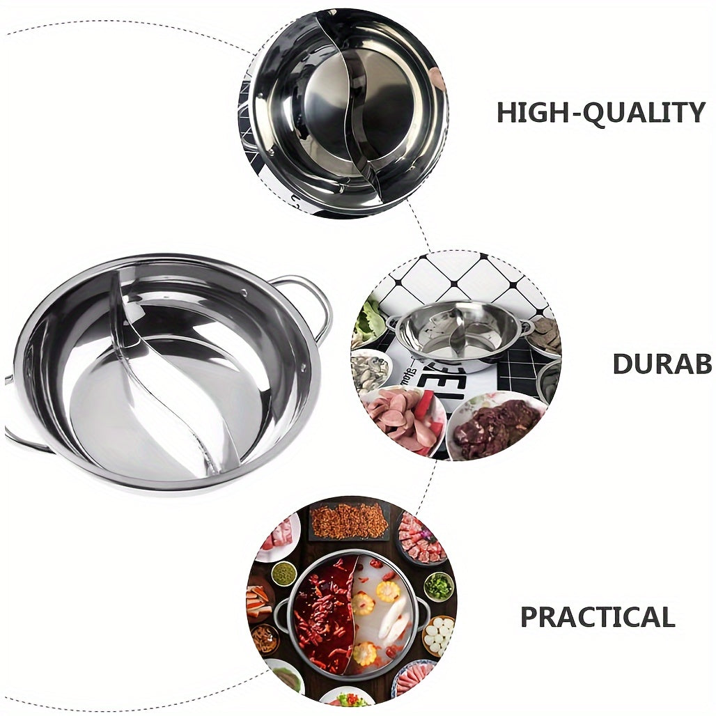Dual Sided Stainless Steel Hot Pot with Divider for Shabu Shabu, Gas and Induction Compatible