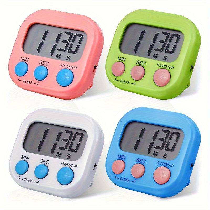 Set of 4 Digital Kitchen Timers Magnetic Backing Count Up Down for Cooking Baking Sports Office