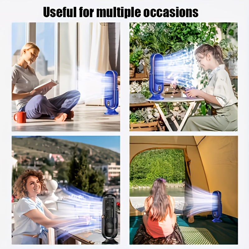 Portable USB Fan with 5-Speed Control White and Gold Multi-Functional for Travel Camping Outdoors