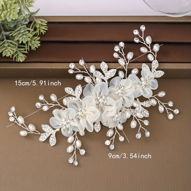 Bridal Hair Clip White Flowers Imitation Pearl Wedding Accessory Duckbill Clip