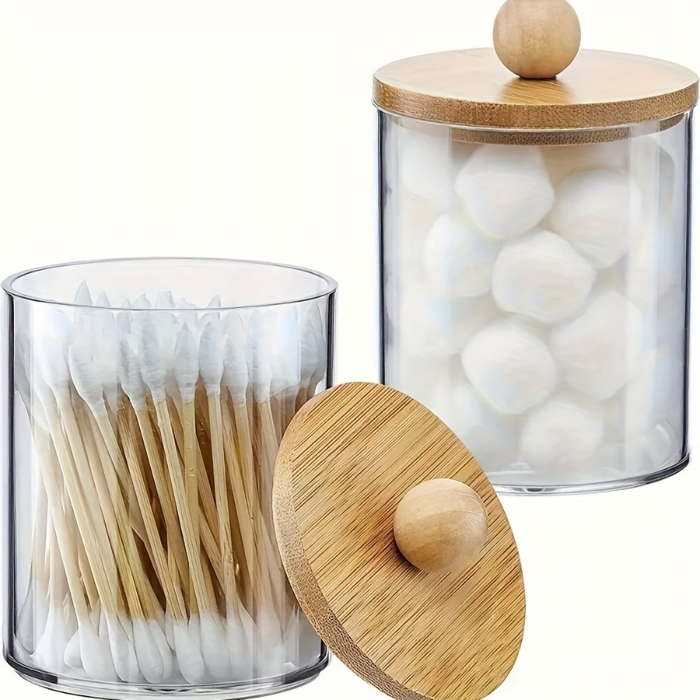 Acrylic Storage Jar with Wood Lid for Organizing Swabs Makeup Pads Small Items