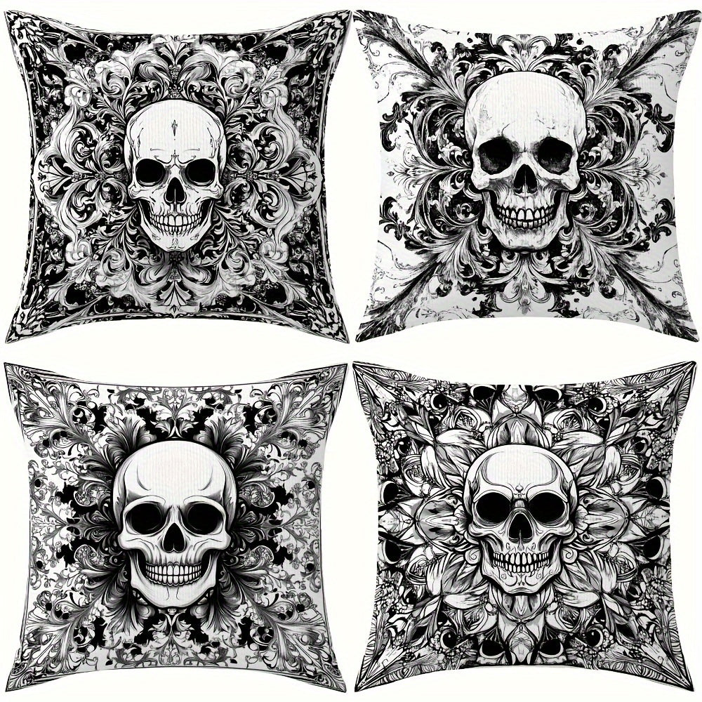 Gothic Skull Pillow Covers 4-Pack Double-Sided Print Zippered Decorative Sofa Cushions