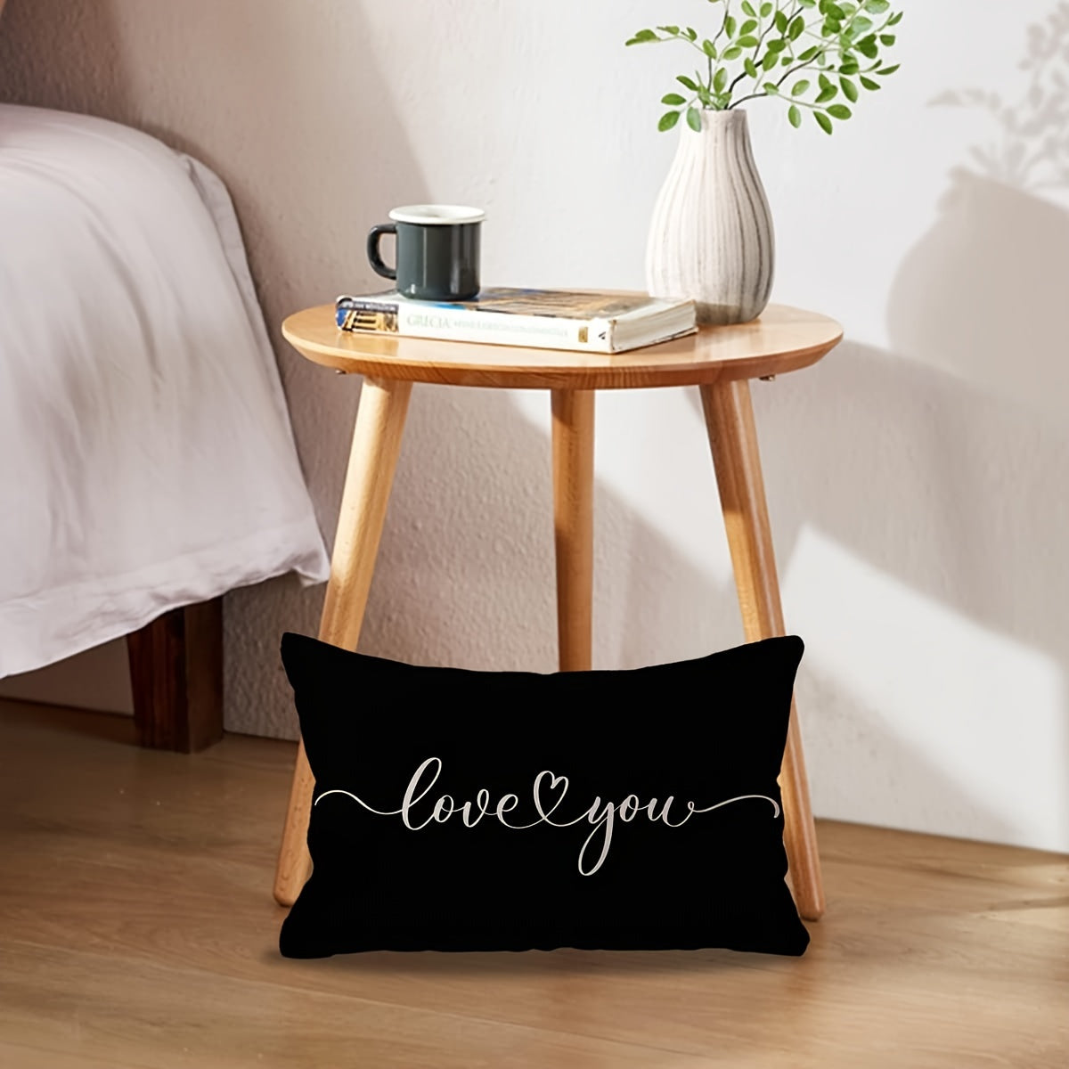Love You Quote Lumbar Pillow Cover 30x50cm Zippered Linen for Sofa Bed Black