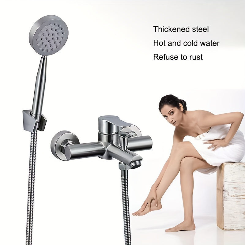 304 Stainless Steel Shower Faucet with Two-Way Water Mixing Valve Wall Mount Bathtub