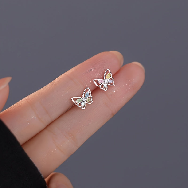 Ayollarlar uchun kapalak shaklidagi stud taqinchoq, sterling kumush, rhinestone, alloy zargarlik buyumlari