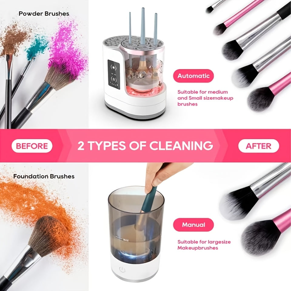 Electric Makeup Brush Cleaner with Quick Drying Timer USB Rechargeable Wet and Dry Separation
