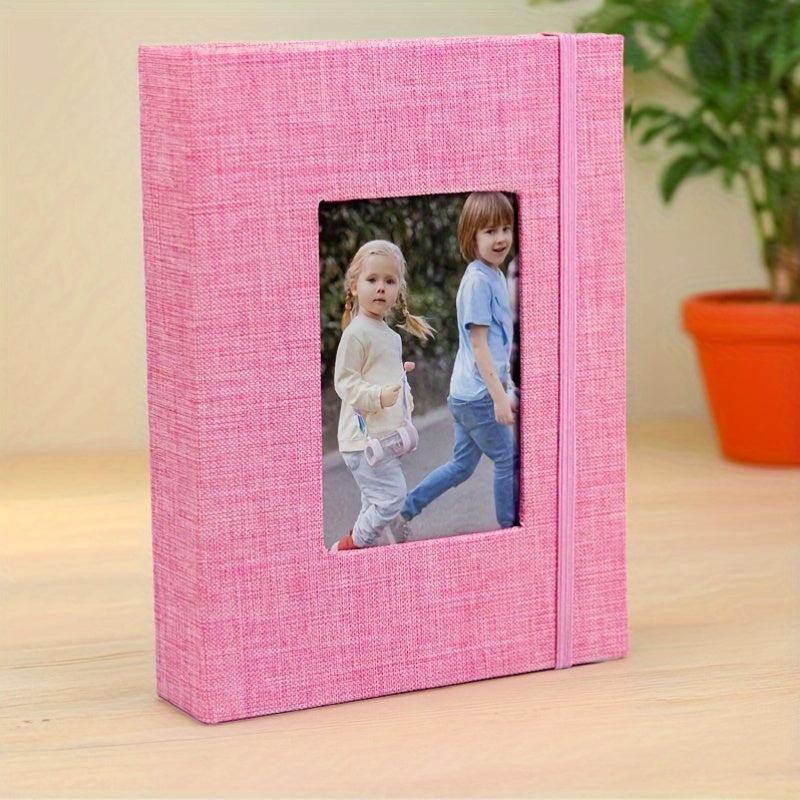 Льняной фотоальбом с передним окном - 10,01X15,01 см, без кислоты, 26 страниц, вмещает 52 фотографии - Идеально для детей, свадеб и семейных воспоминаний