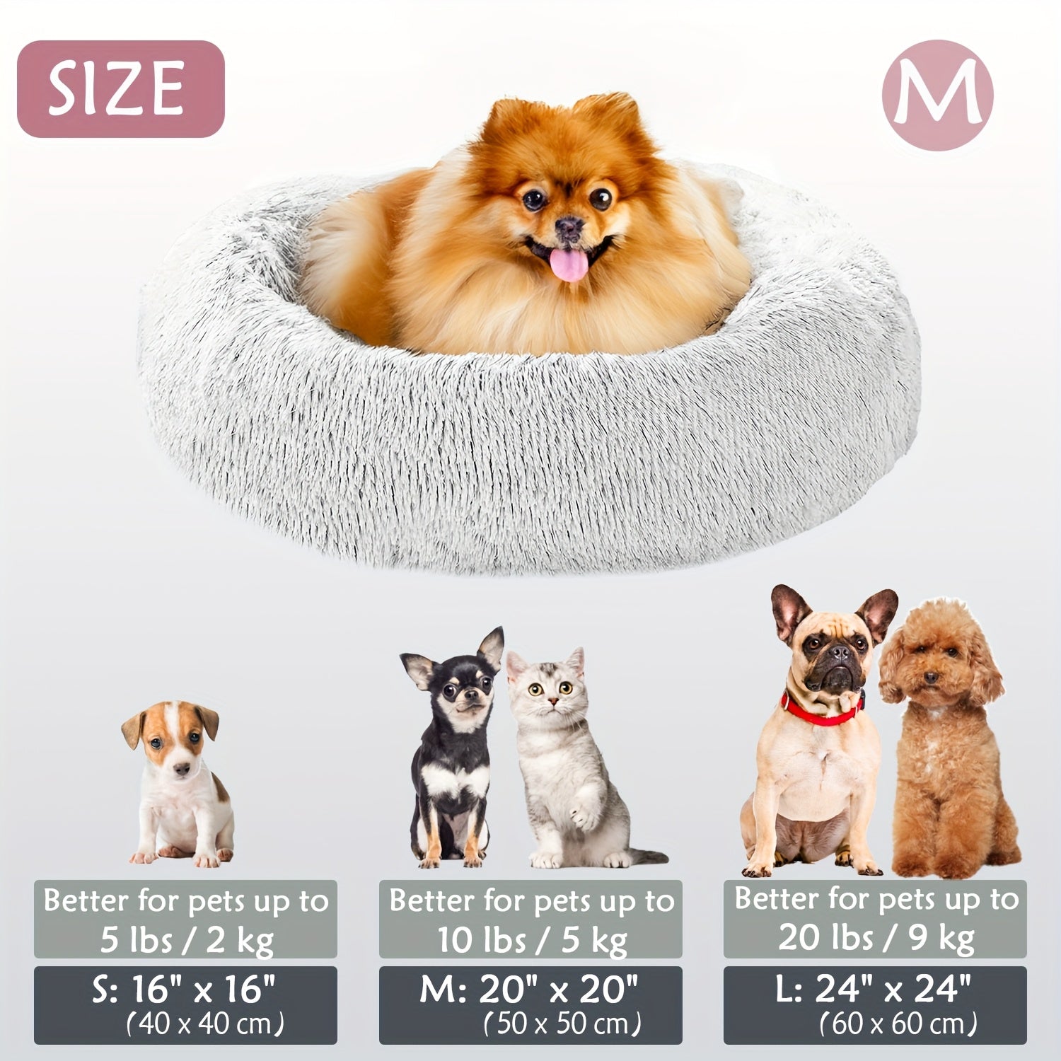 Round Dog Bed for Winter Indoor Use Polyester Non-Skid Bottom Small to Large Dogs