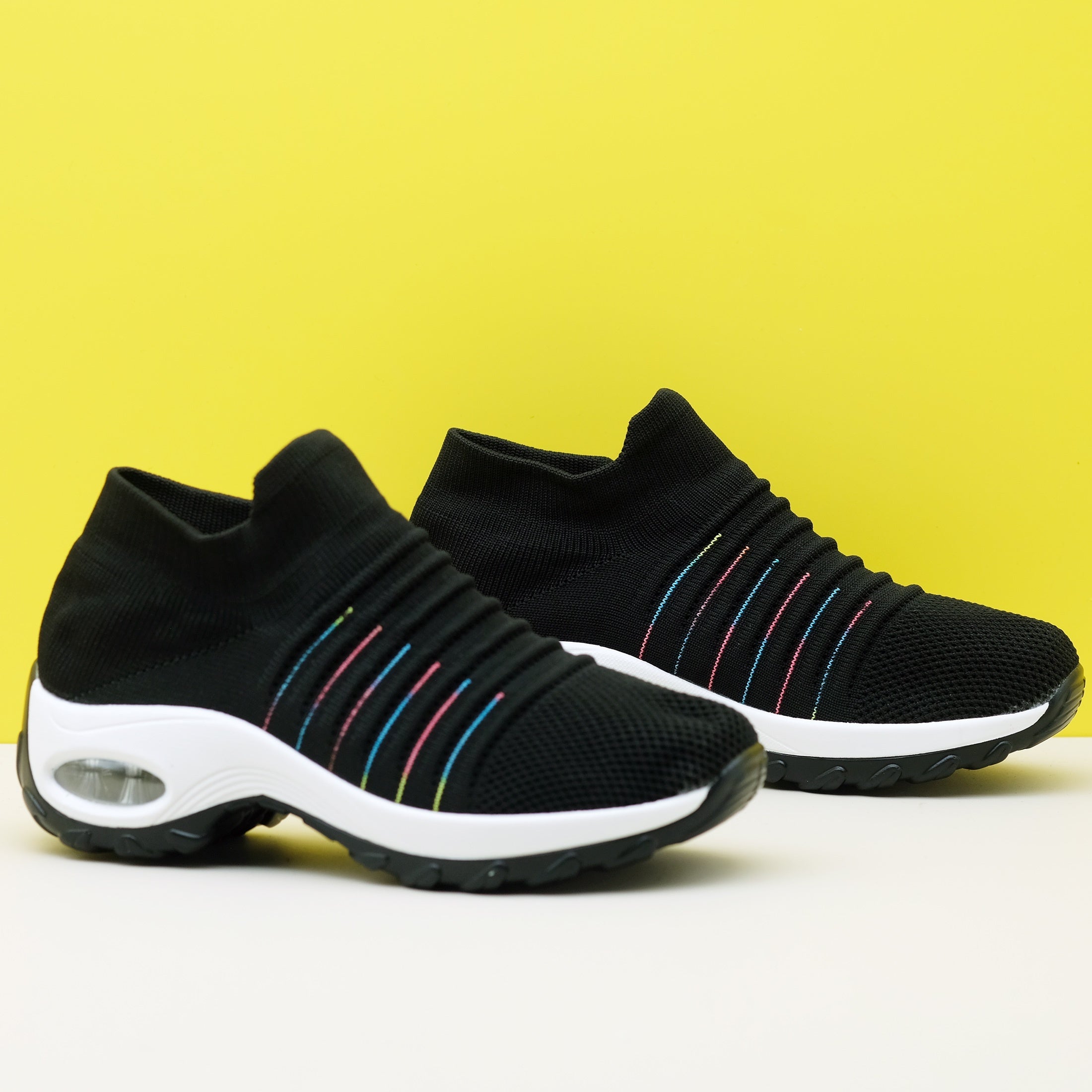 Women's Striped Pattern Chunky Sneakers Casual Slip-On Outdoor Shoes