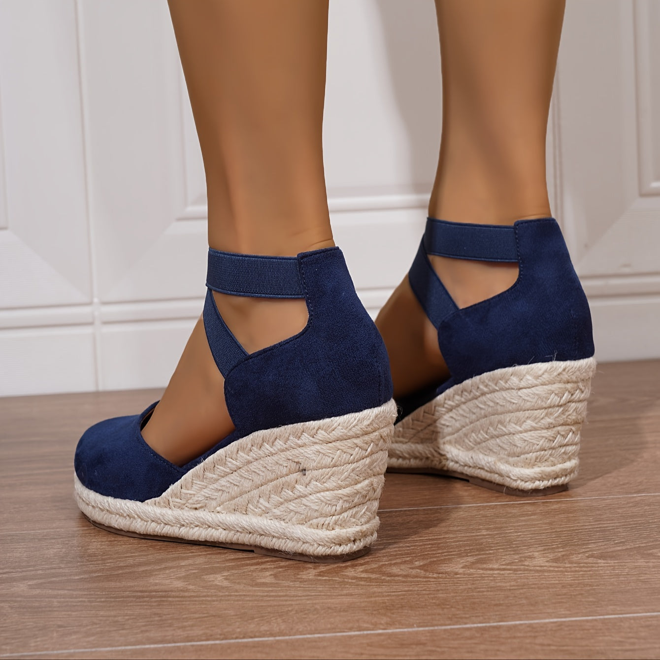 Women's Wedge Sandals Slip-On Platform Heel Round Toe Non-Slip Fabric Casual
