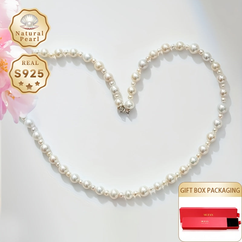 Women's Freshwater Pearl Necklace with S925 Silver Clasp and June Birthstone