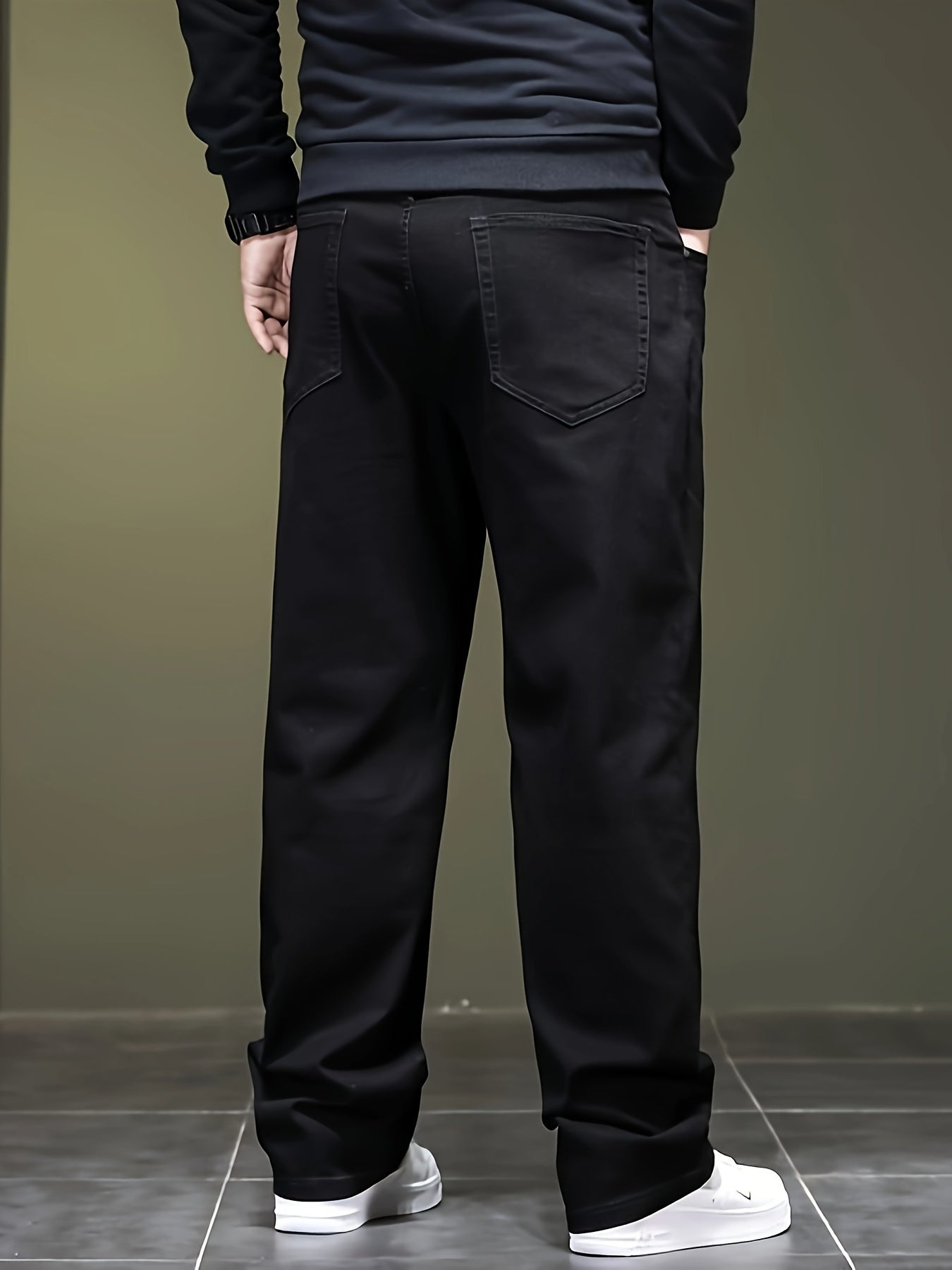 Plus-Size Men Denim Pants Spring Fall Casual Straight Leg Woven Medium Stretch