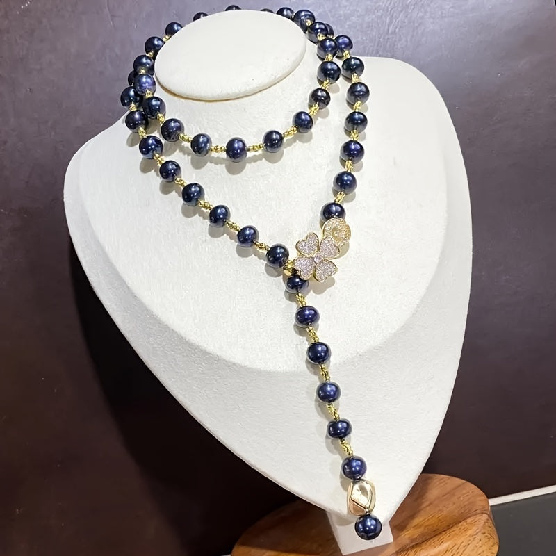 Freshwater Pearl Necklace with Cubic Zirconia Elegant Jewelry for Birthdays and Holidays