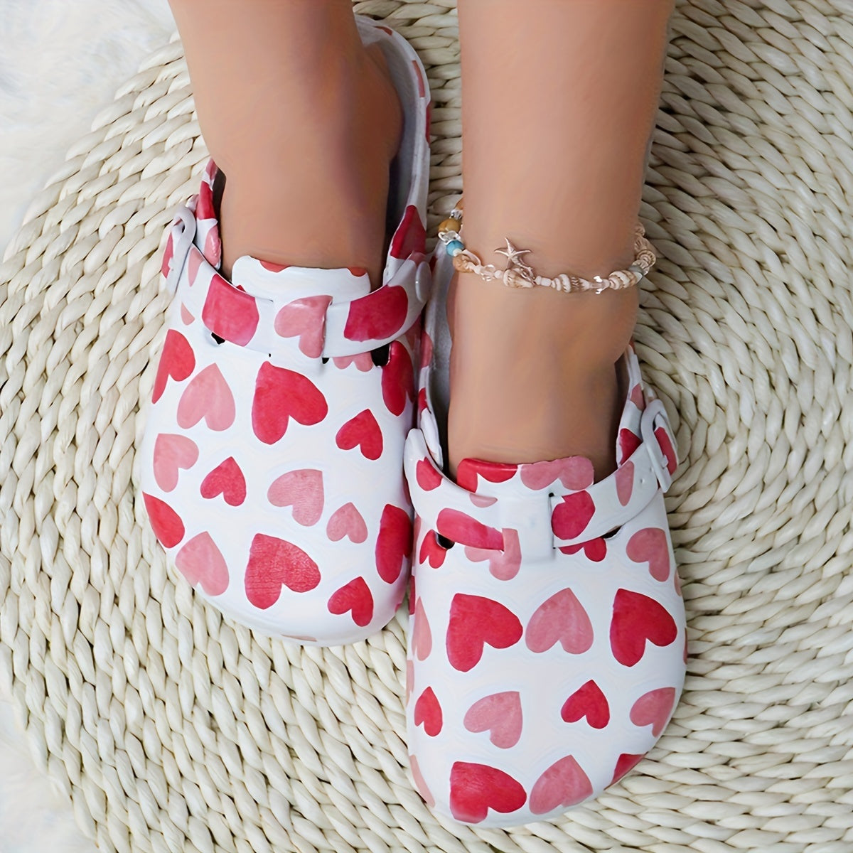 Women's Floral Pattern EVA Slip-On Mule Slippers with Adjustable Buckle