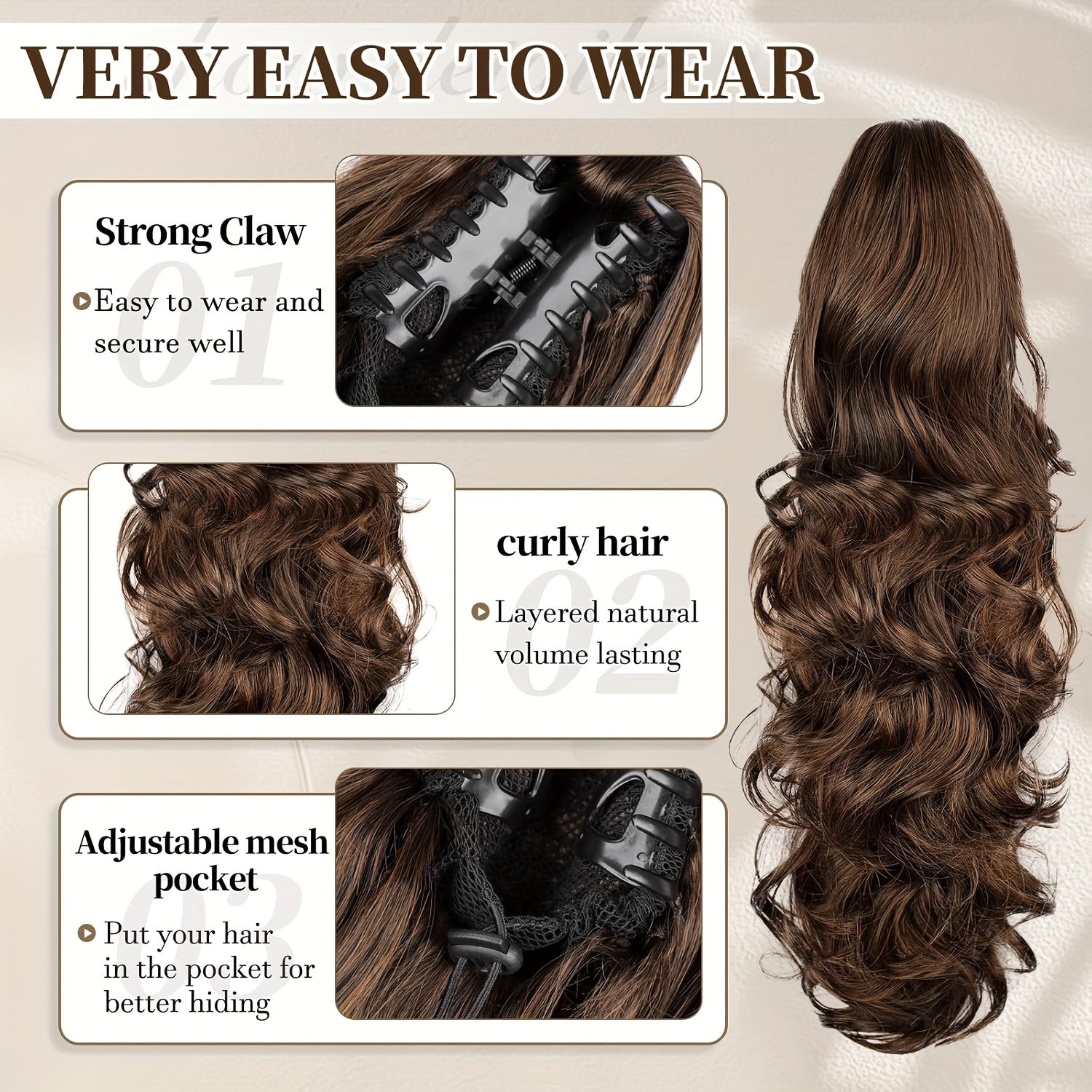 Deep Wave Ponytail Extension 71cm Synthetic Hair Clip in Brown for Women