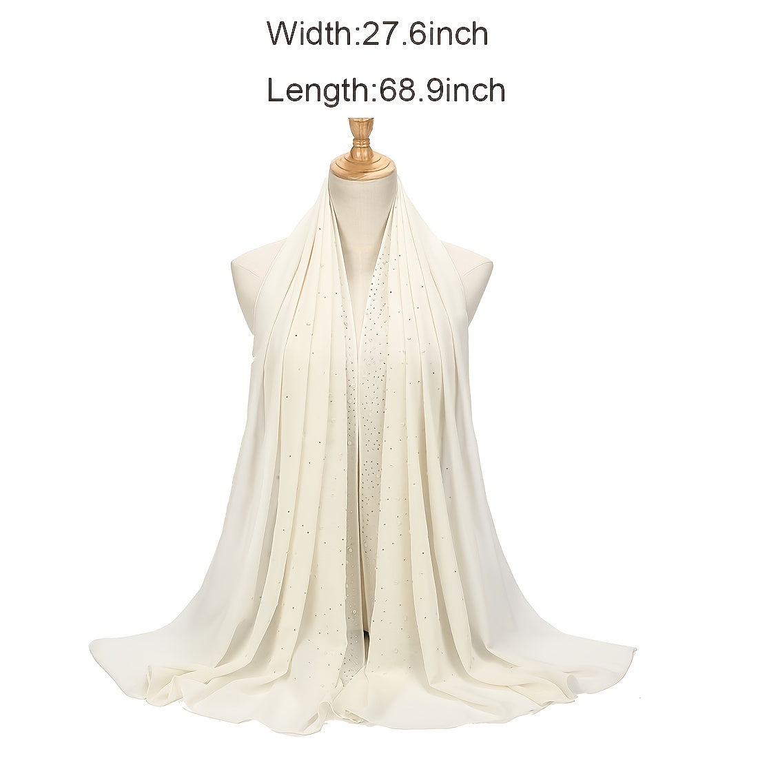 Chiffon Scarf with Rhinestone Detail Solid Color Hijab Turban Head Wrap for Full Cover