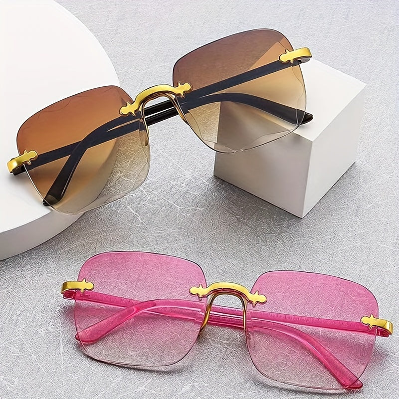 Women's Frameless Square Glasses with Gradient Lenses and Fashion Cut Edges