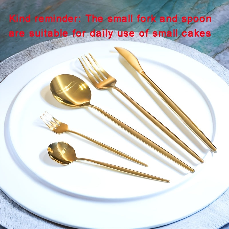30pc Golden Stainless Steel Flatware Set Rust-Resistant Cutlery for Home Kitchen Restaurant