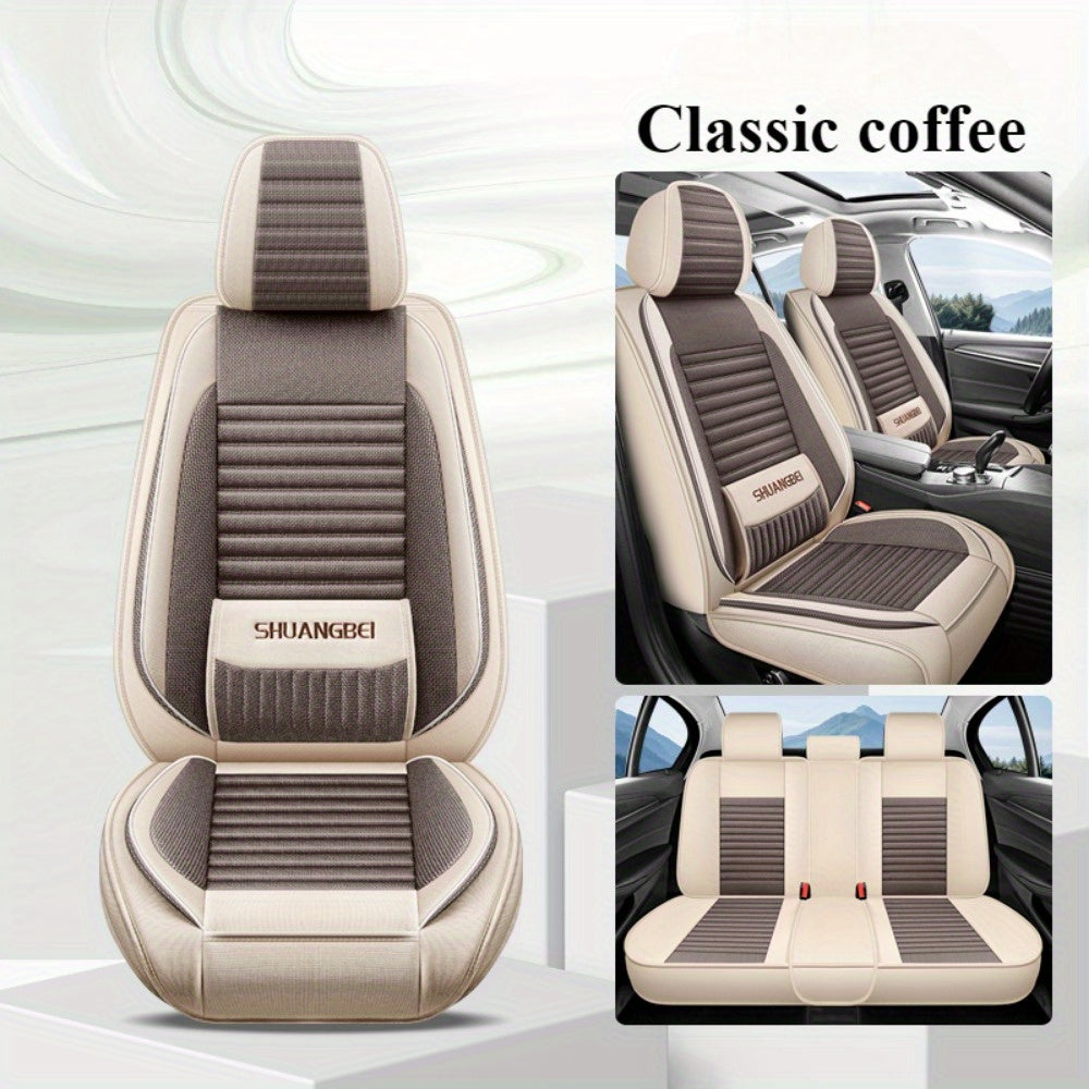 Универсальный чехол на сиденье автомобиля из льна для полного покрытия, четырех сезонов, с поддержкой поясницы