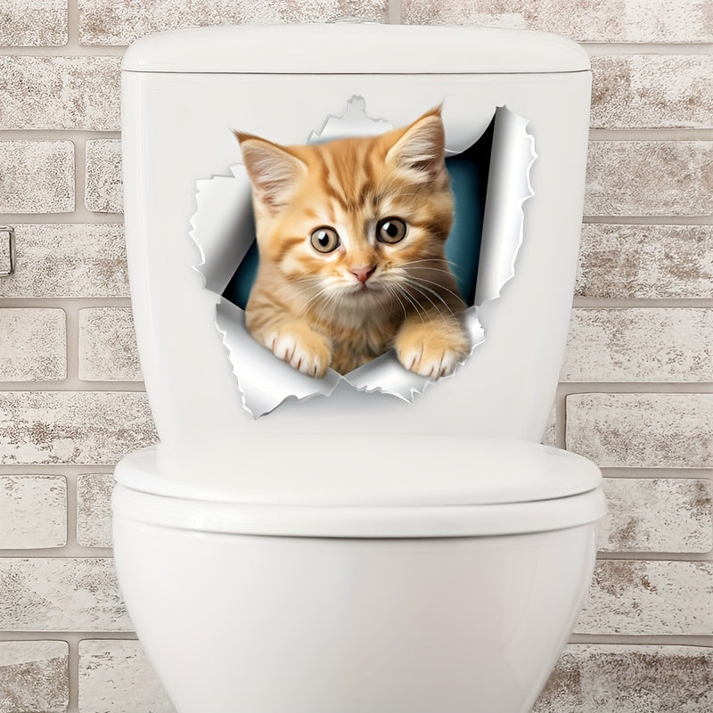Pegatina de asiento de inodoro de gato naranja pequeño, decoración linda para el baño