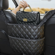 Premium PU Leather Car Seat Organizer Black Quilted Backseat Storage