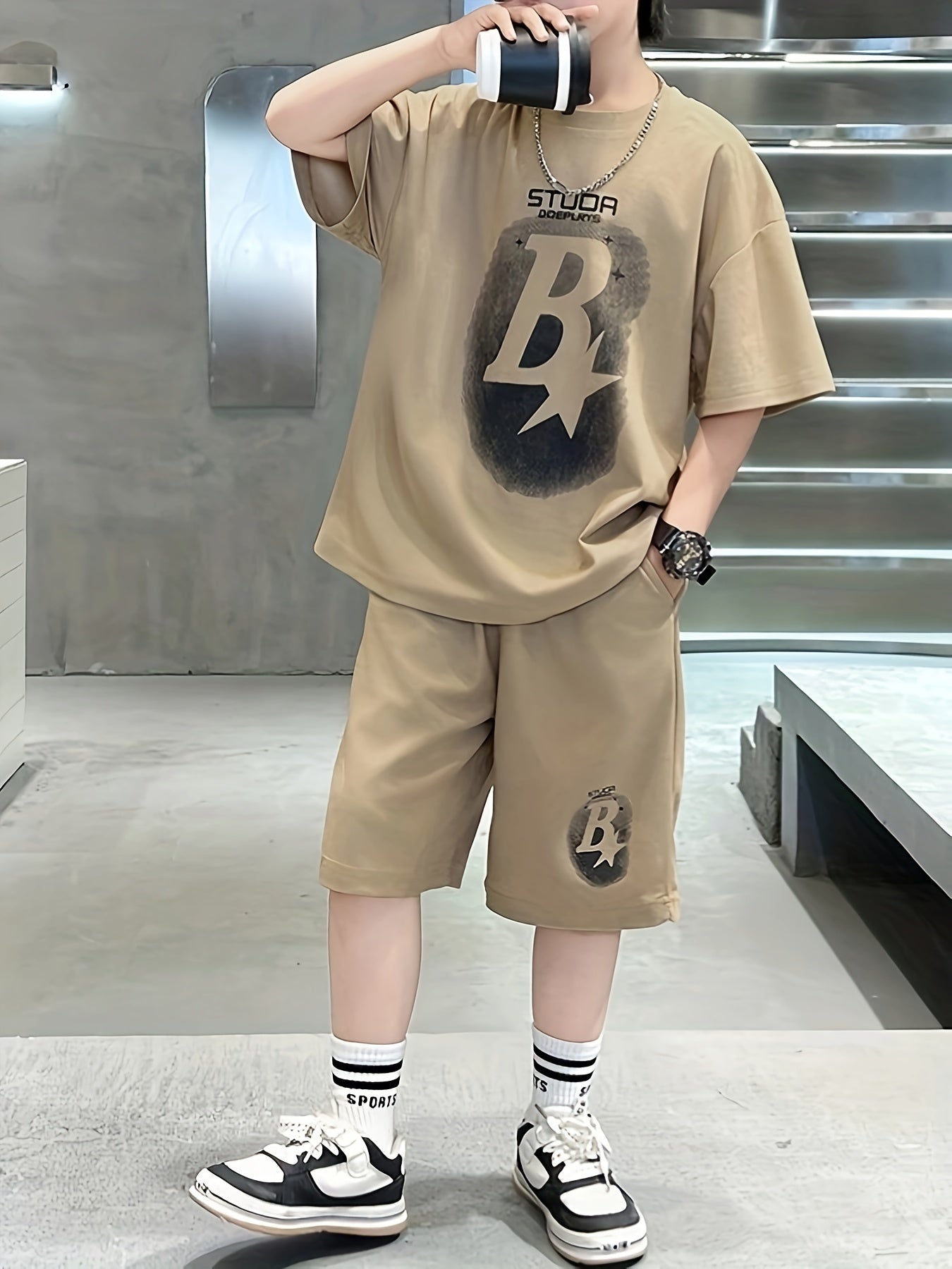 Kids' Summer Two-Piece Set Short Sleeve T-Shirt and Shorts Casual Comfortable