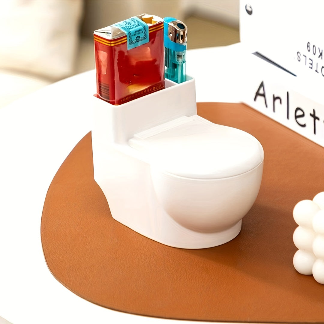 Toilet Shaped Ashtray with Lid Wall-Mountable Metal Plastic Cover for Home and Bedroom