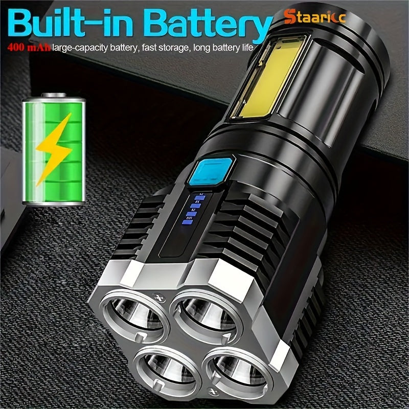 LED Flashlight with USB Rechargeable COB Side Light 4 Modes Dimmable Waterproof IPX-4 Outdoor