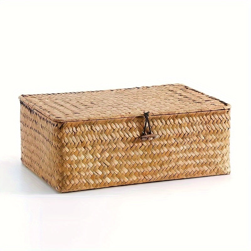Handwoven Seagrass Storage Box Rustic Woven Organizer for Home and Kitchen