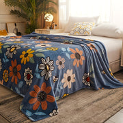 Flower Print Flannel Blanket Soft Warm Throw for Couch Bed Camping
