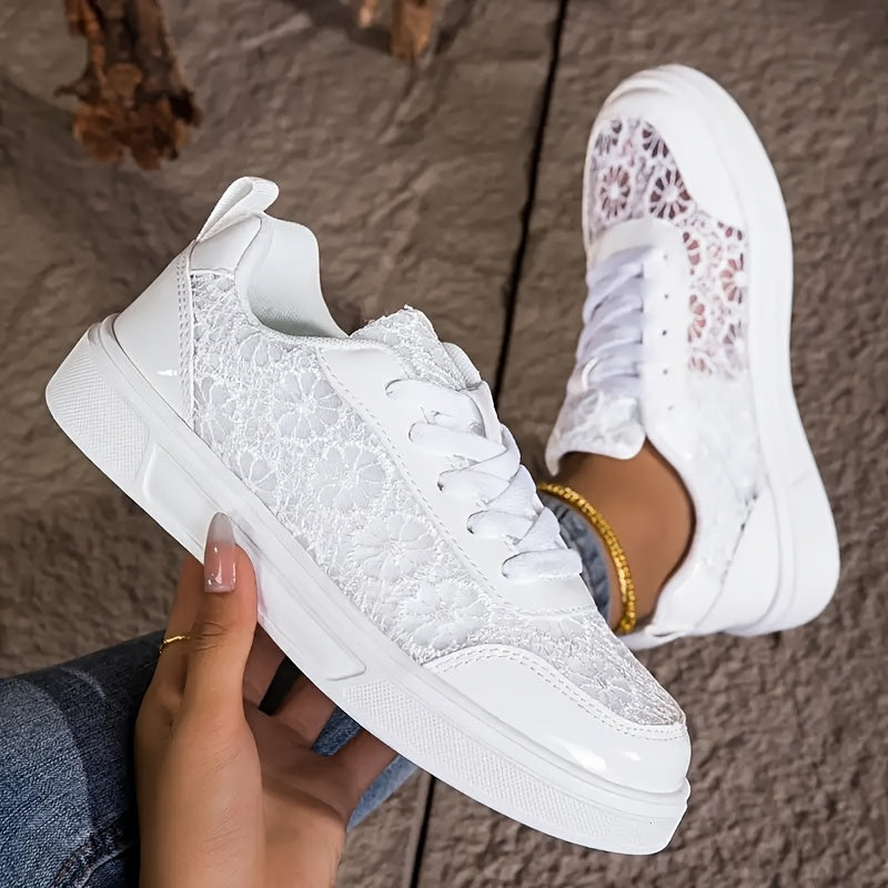 Women's Floral Lace-Up Sneakers Breathable Lightweight Summer Casual Shoes