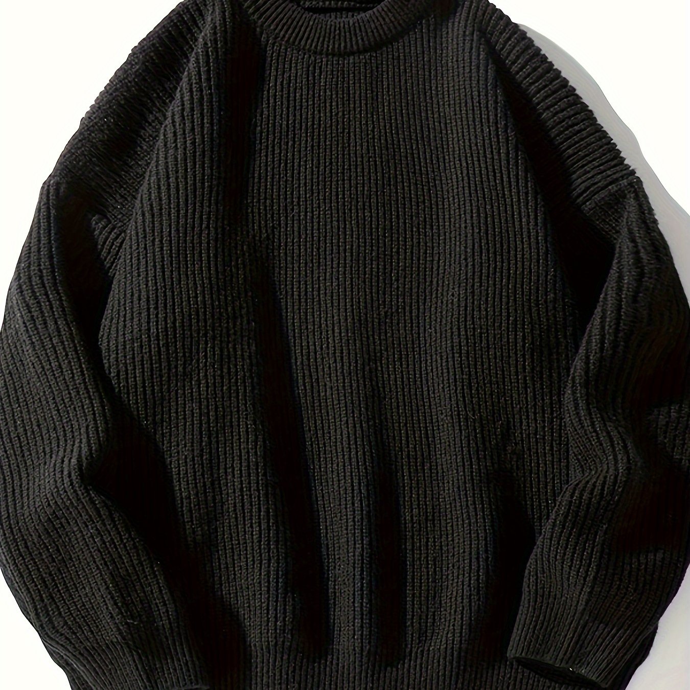 Men's Casual Ribbed Knit Sweater Crew Neck Loose Fit Fall Winter Polyester