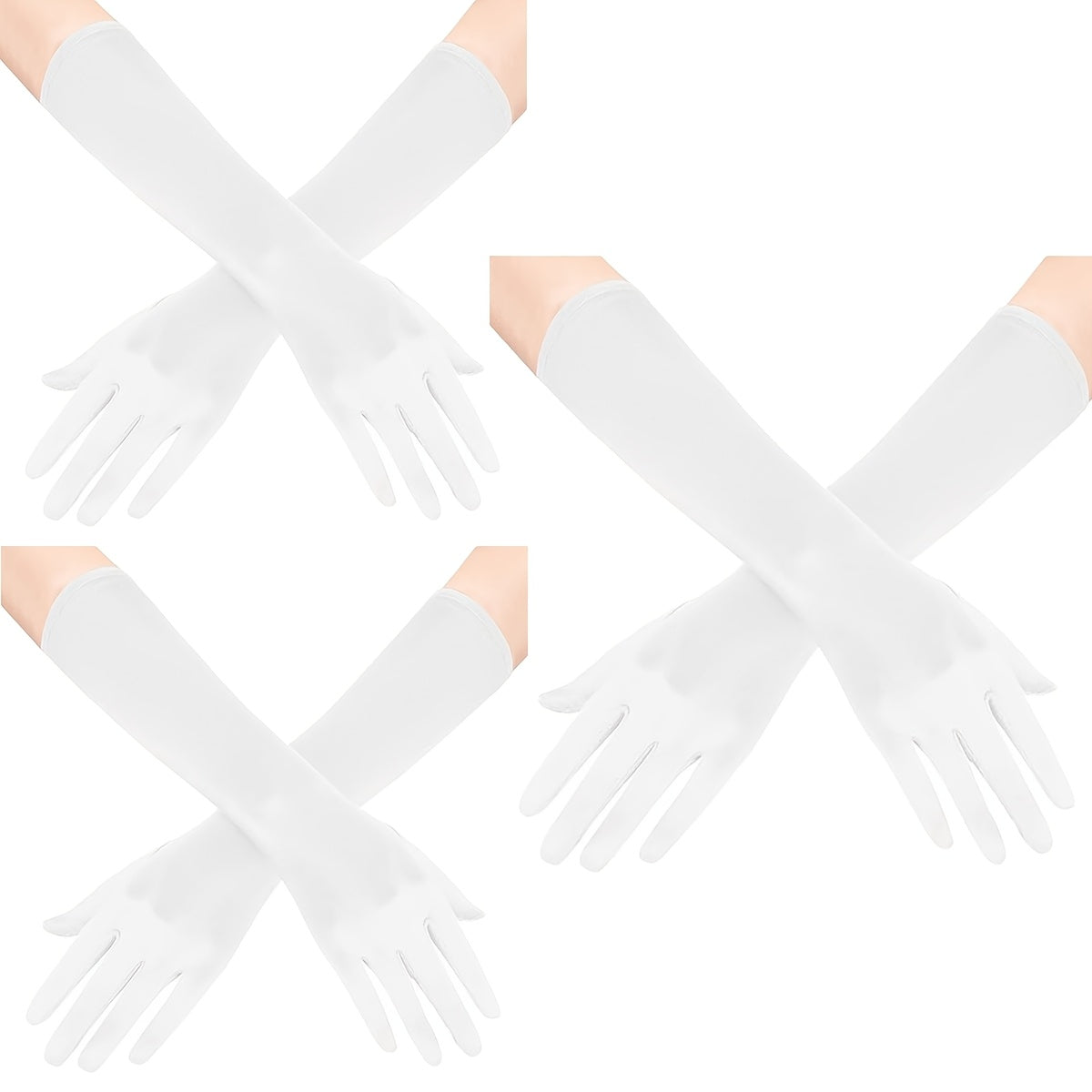 Ayollar uchun satindan tayyorlangan uzun opera qo'llari, 3 ta, vintage, tirsak uzunligi, kechki kiyim va to'y uchun