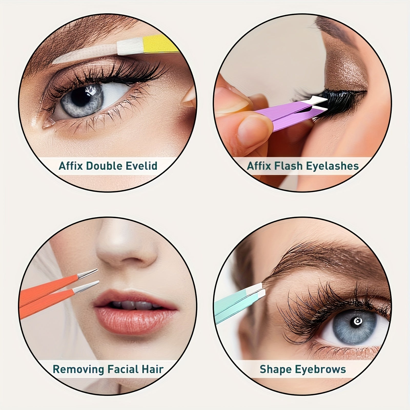 Juego de pinzas de acero inoxidable unisex para depilación de cejas y vello facial