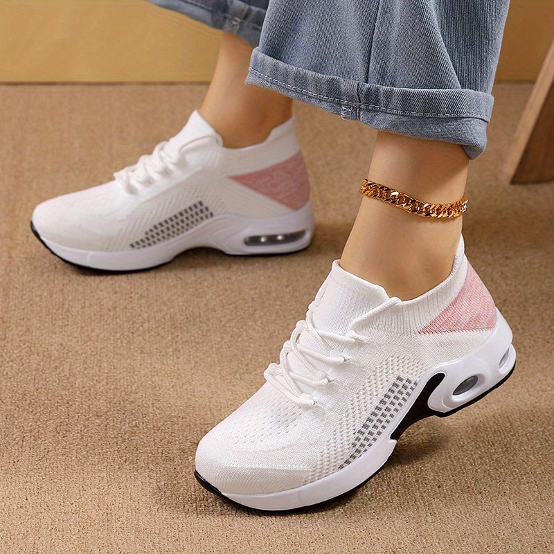 Women Breathable Knit Sock Sneakers Lightweight Casual Walking Shoes Pink White