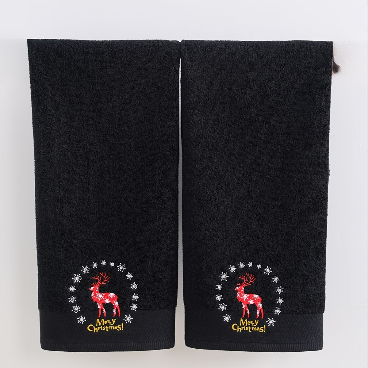 2 QIBHI Vintage Rojdestvo Ren g'ozlari bilan tikilgan qo'l sochiqlari 100% paxta to'qima matodan tayyorlangan. Multfilm mavzusidagi to'rtburchakli hammom sochiqlari bayram sovg'alari uchun mukammal. Faqat qo'l bilan yuvish, 450gsm. Sizning