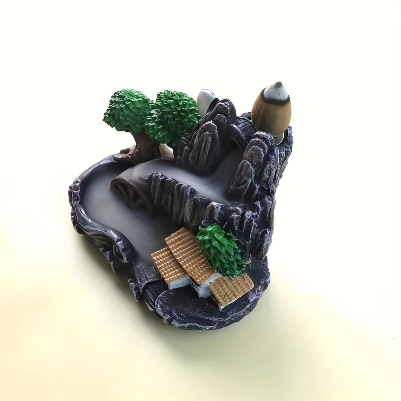 Handcrafted Waterfall Incense Burner with Traditional Chinese Architecture Design for Home Yoga Relaxation